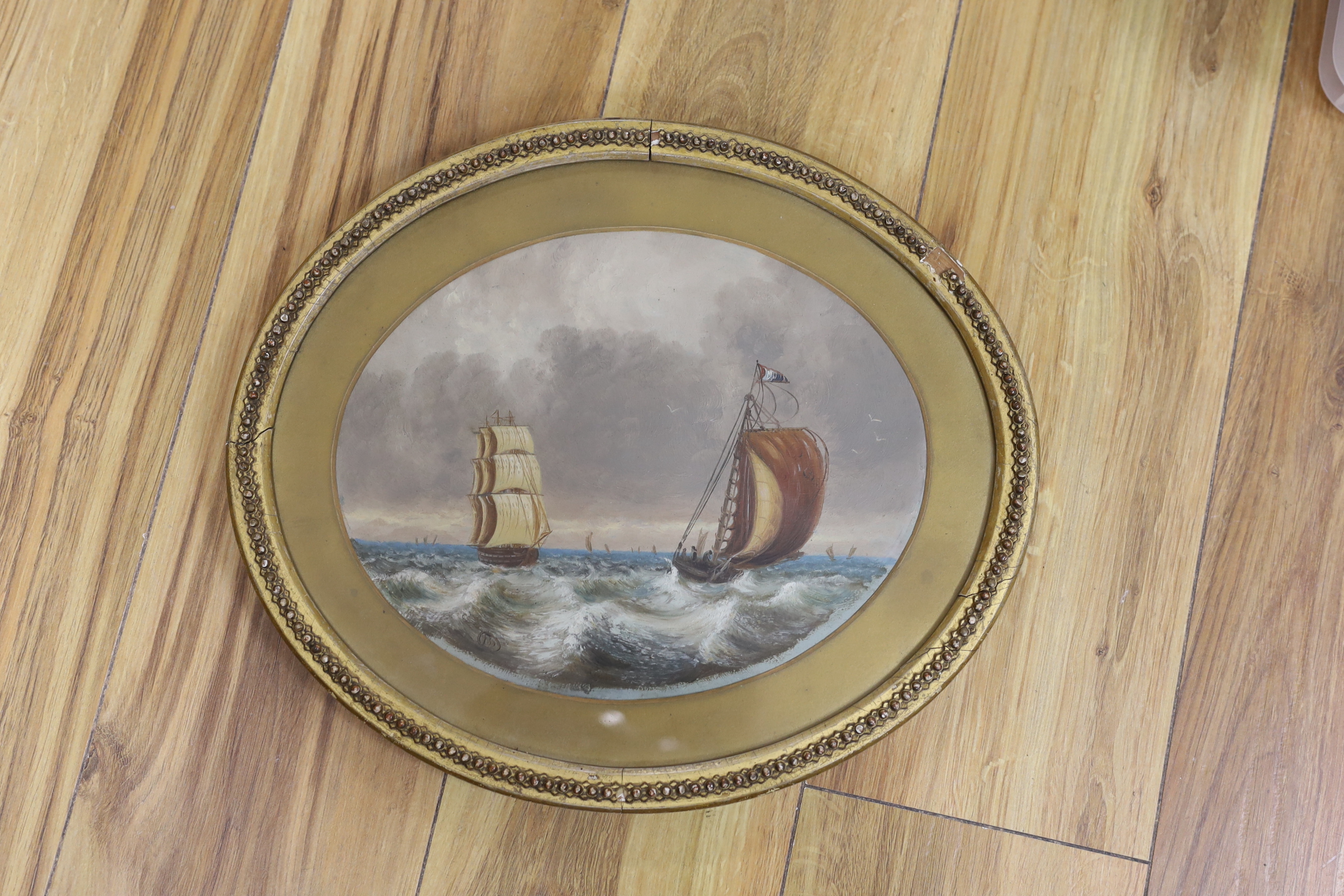 M. Duncan, oil on board, Shipping at sea, monogrammed, 21 x 27cm